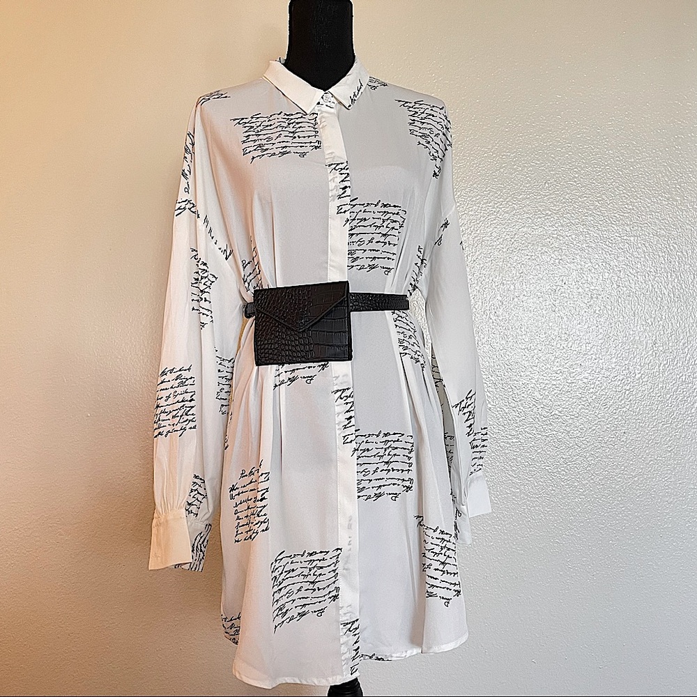 White Shirt Dress Letter Print All Over